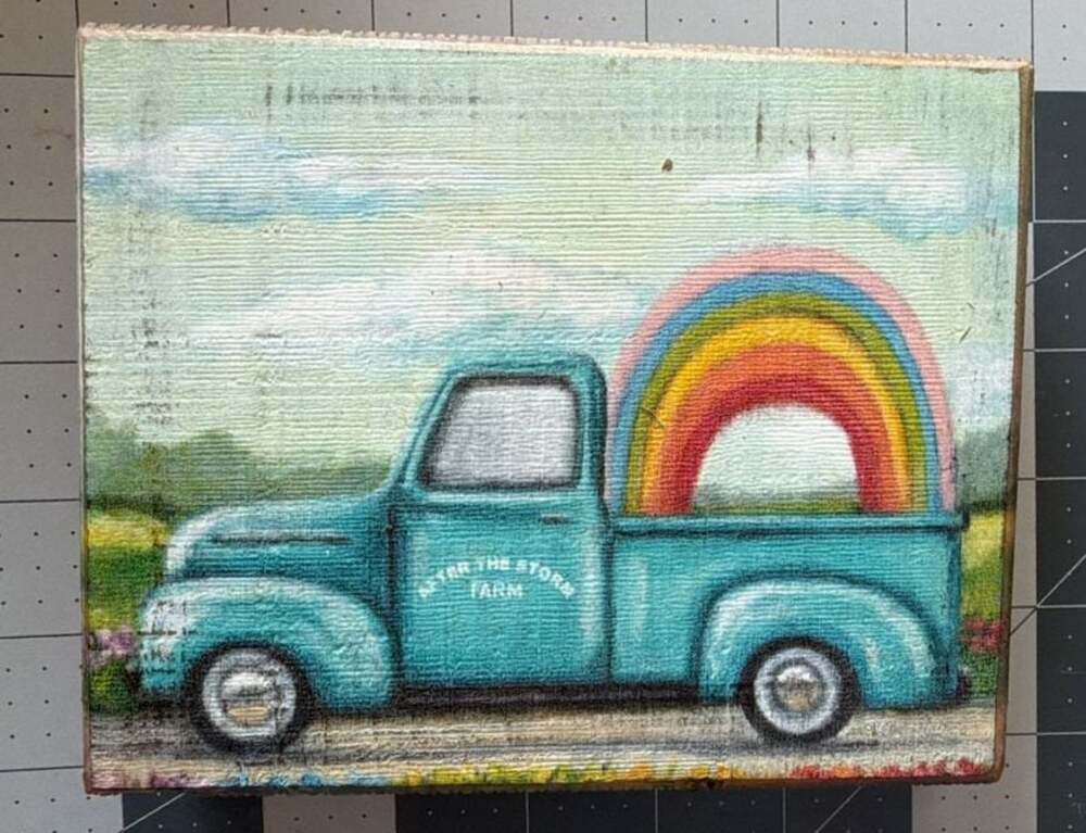 Primitives by Kathy Rainbow After the Storm Farm Truck Block Sign